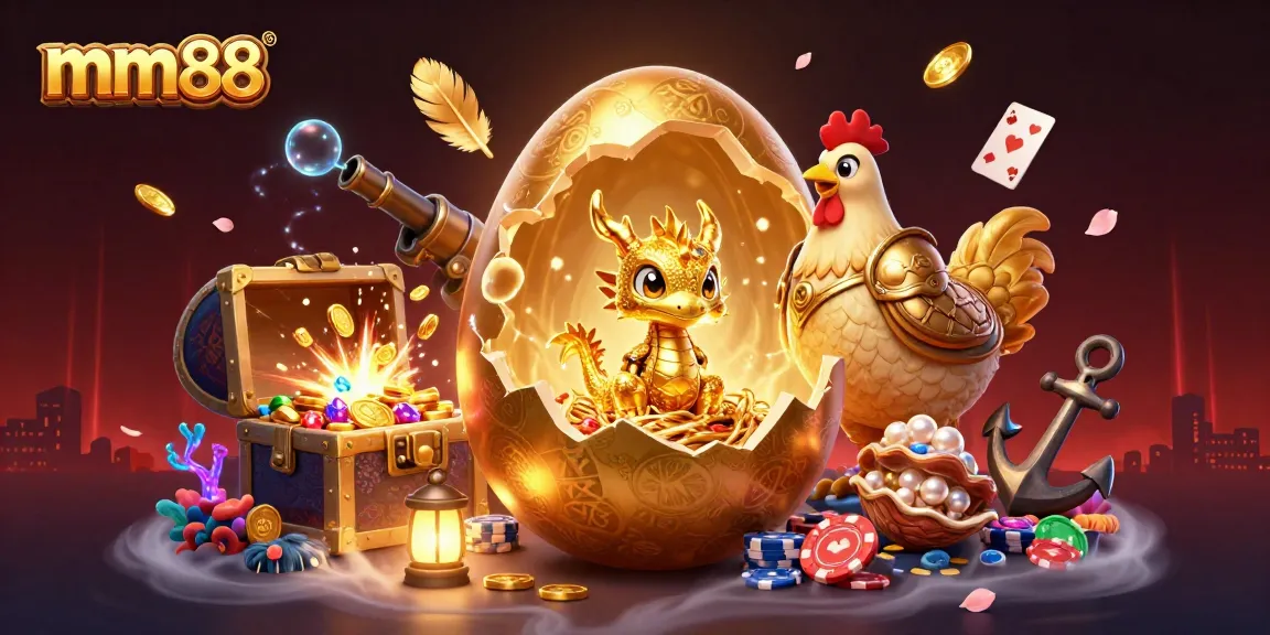 Feel the thrill of mm88 as the golden egg cracks open, revealing treasures and vibrant gaming elements.