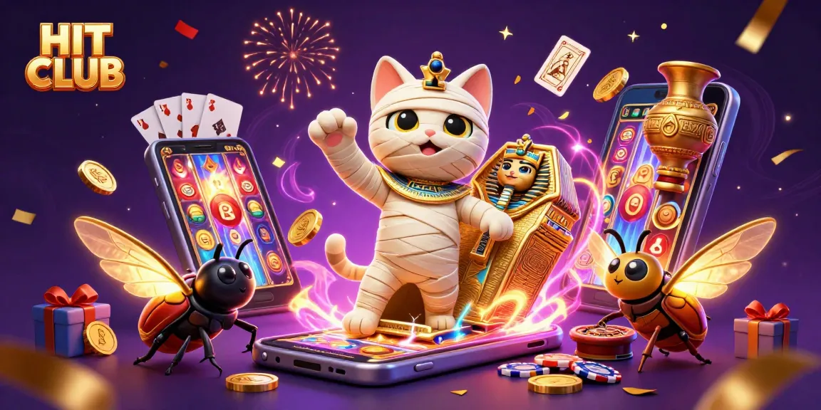 Engage with our HIT CLUB casino experience featuring a dynamic mummy cat and casino elements.