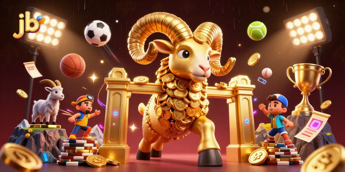 Experience the thrill of jbo with golden ram charging at golden gate amidst sports elements and vibrant details.