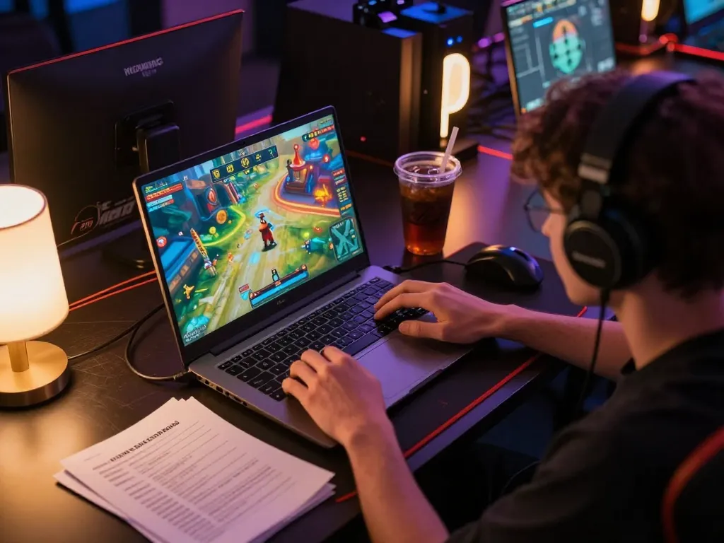Impegnarsi nel gameplay delle recensioni di Chicken Road con strategie concentrate visibili sullo schermo del laptop.