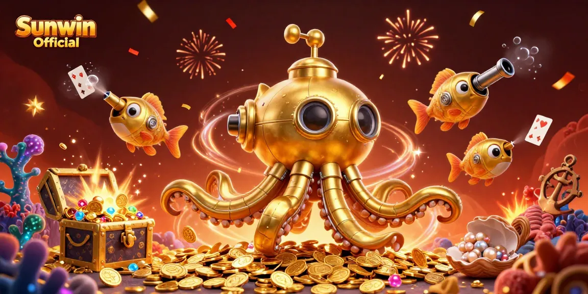 Experience gaming excitement with Sunwin Official's engaging illustration of underwater treasures and vibrant casino themes.