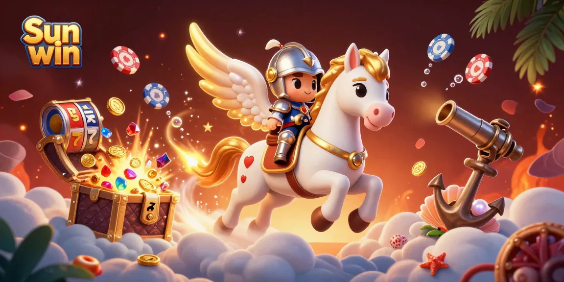 Join the fun at Sun win with an exciting casino adventure featuring a celestial horse, vibrant colors, and jackpot illustrations.