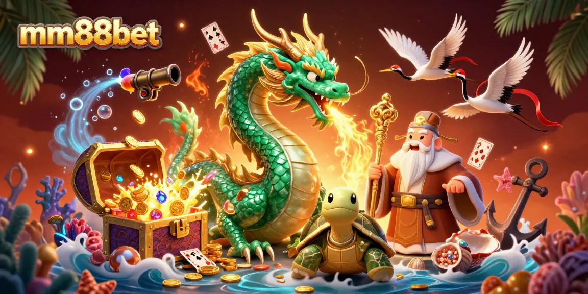 Experience the thrill of mm88bet with vibrant gaming elements and a majestic dragon in action.