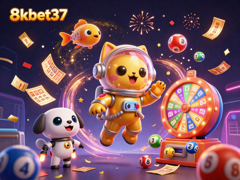Experience exciting gaming at 8kbet37 with an ultra-detailed scene of a space cat and robot dog.