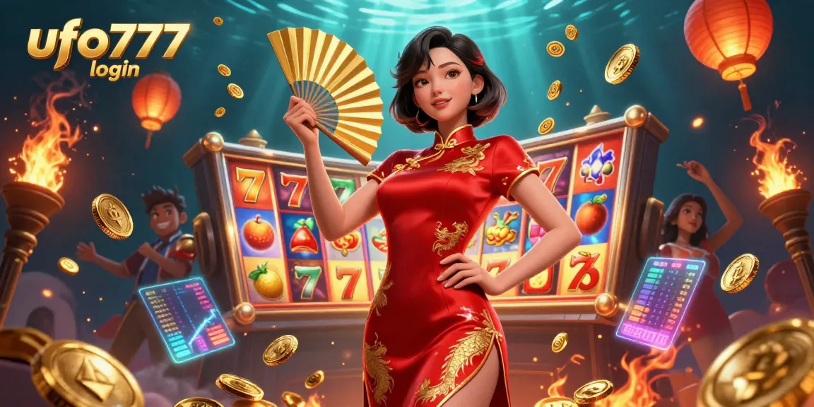 Spin and win with the ufo777 login, featuring vibrant slots and gold coins in a dynamic casino scene.