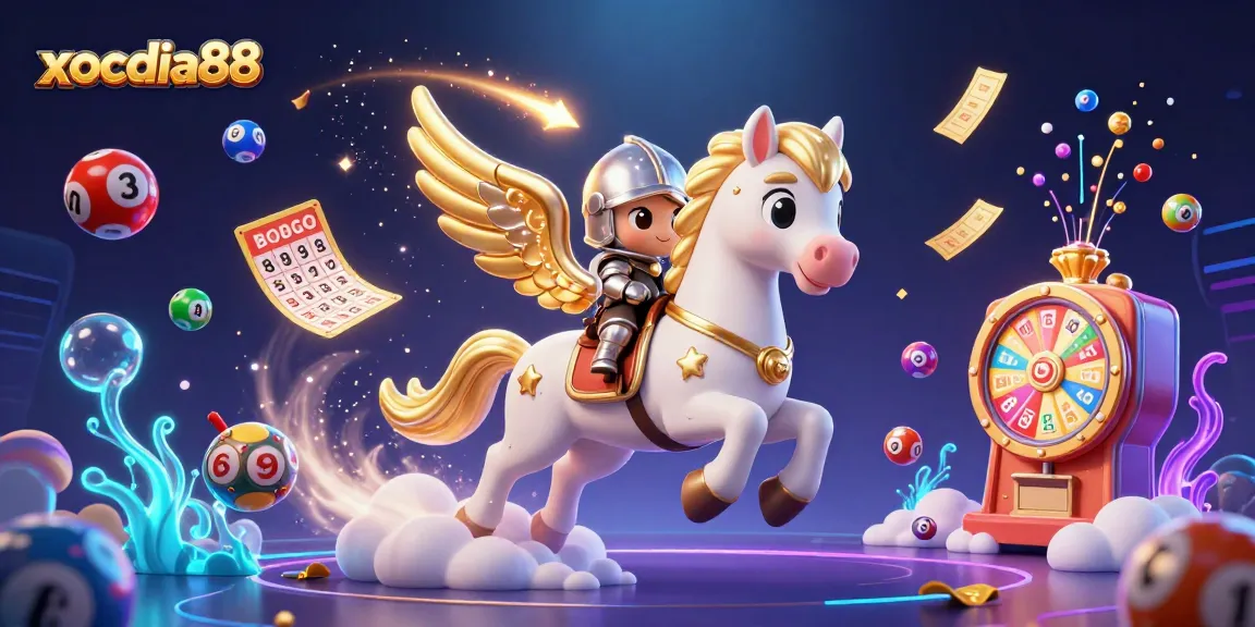 Xocdia88 showcases a vibrant, exciting online gambling scene with a celestial theme and vivid lottery elements.