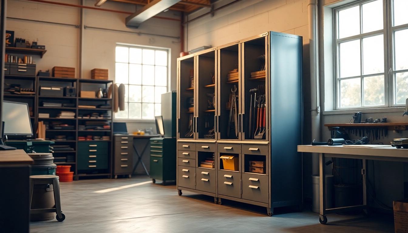 Visualizza armadio da officina completo di attrezzi per ottimizzare spazi e efficienza.