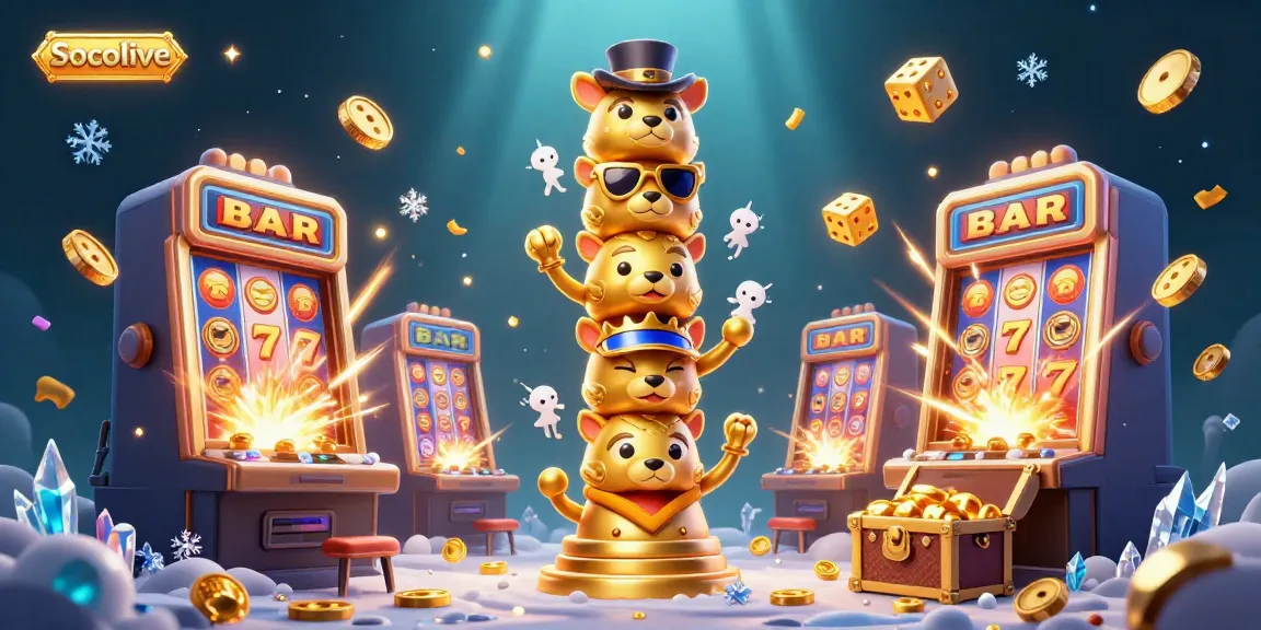Socolive brings action-packed slot machine excitement with golden totem pole characters and casino elements.