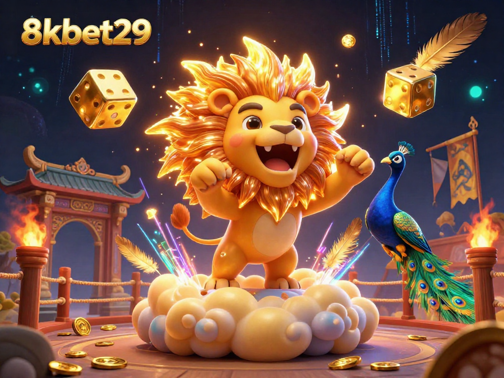 Experience the thrill of winning with 8kbet29 casino games featuring golden dice and vibrant characters.