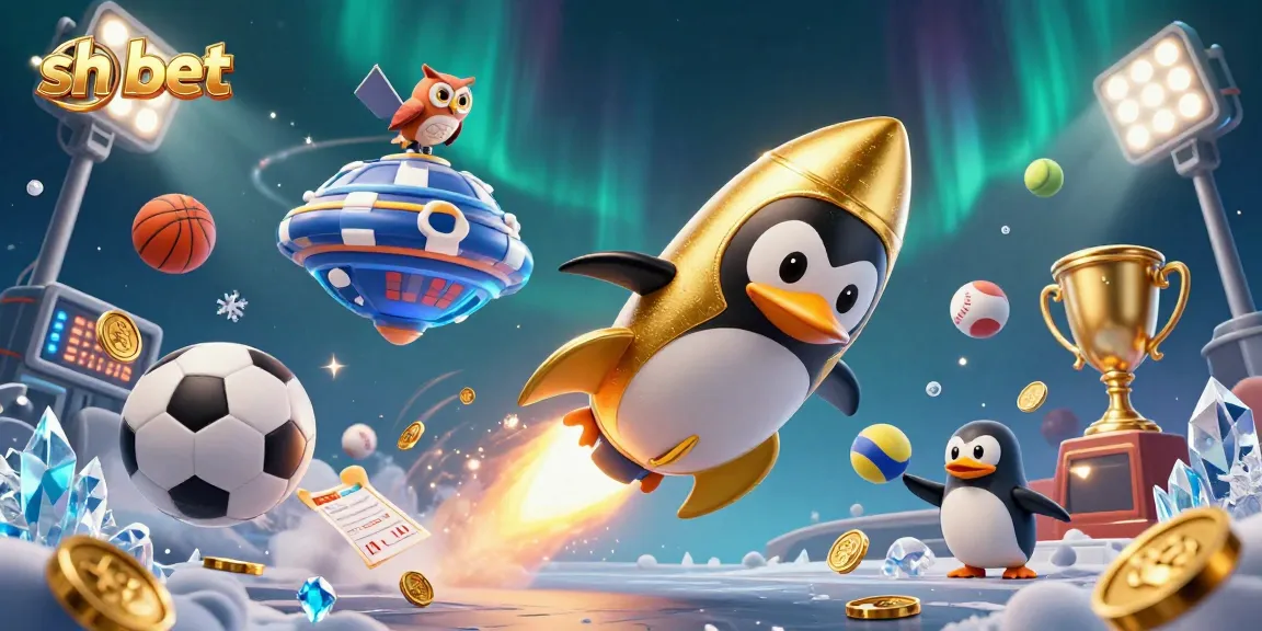 Experience thrilling gaming with sh bet featuring a golden penguin and casino elements.