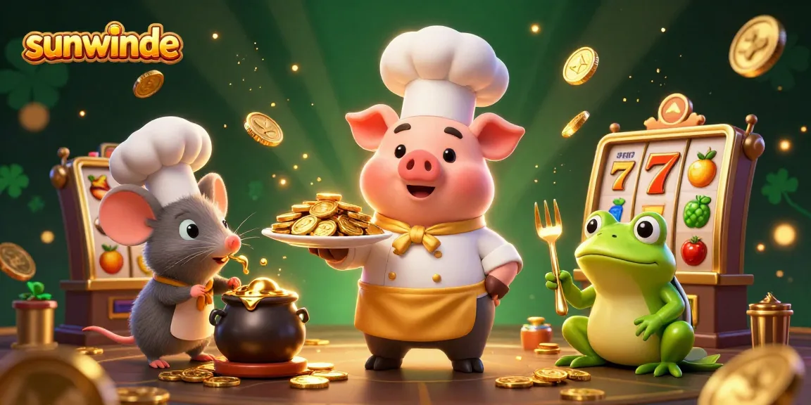Engaging scene of sunwinde's vibrant casino experience with animated characters and slot symbols.