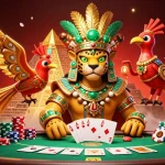 Engage in thrilling trang cá cược bóng đá with a vibrant illustration showcasing poker elements and a mystical Mayan theme.