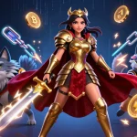 Experience thrilling gaming on 188loto1 with stunning visuals of a warrior queen and crypto elements.