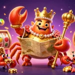 Experience the excitement of open88 as the golden crab emperor leads a treasure-filled scene with slot reels and lively game elements.