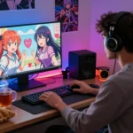 Engaging user AI hentai chat experience in a cozy room.