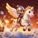Join the fun at Sun win with an exciting casino adventure featuring a celestial horse, vibrant colors, and jackpot illustrations.