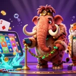 Experience the thrill of the sh-bet casino with a woolly mammoth bouncer, saber-tooth tiger VIP, and dodo doorperson amid rich gaming elements.