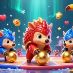 Experience KK5 nạp tiền as rival pangolins engage in a fun casino game amidst vibrant arcade elements.