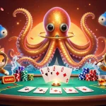 Engage with Nhà Cái QQ88's vibrant underwater scene featuring a colossal kraken and a vintage diving cat.